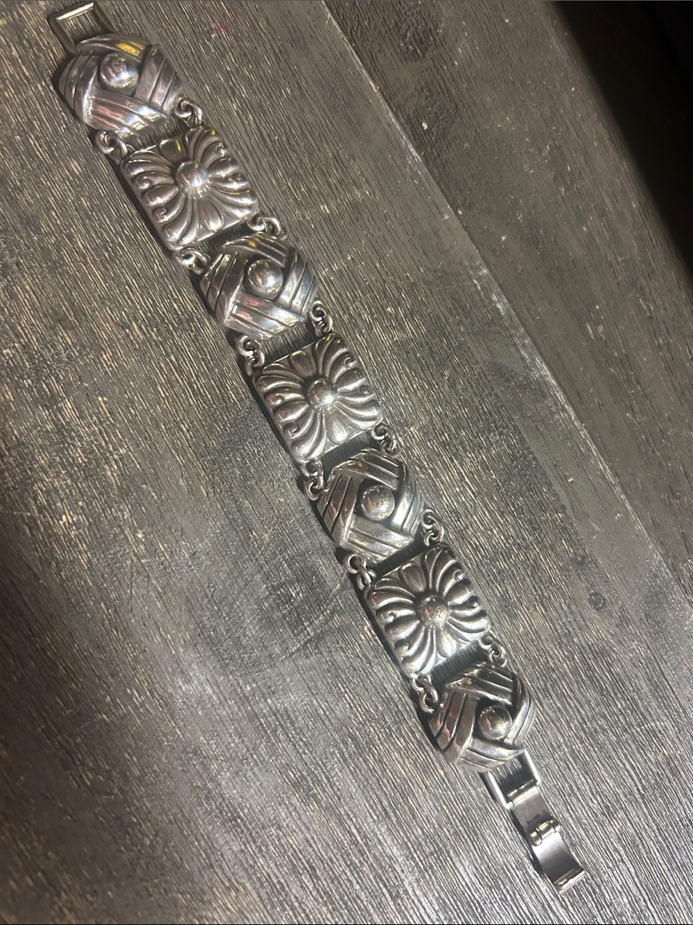 Brighton Vintage Silver Floral Link‎ Bracelet - Bold Floral Motif